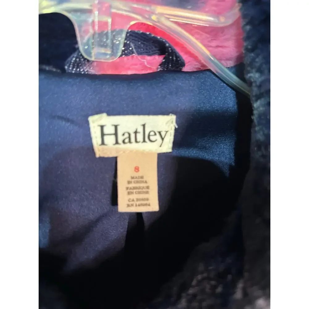 Hatley 8 blue faux fur pink white hearts jacket w/pockets like new
